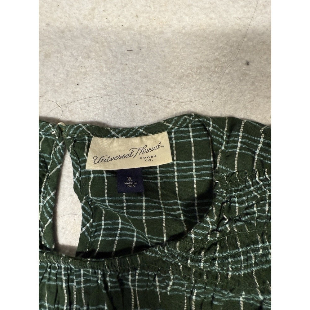 Universal Threads Green White Plaid Smocked Puff Sleeve Peplum Blouse Size XL - Picture 4 of 5